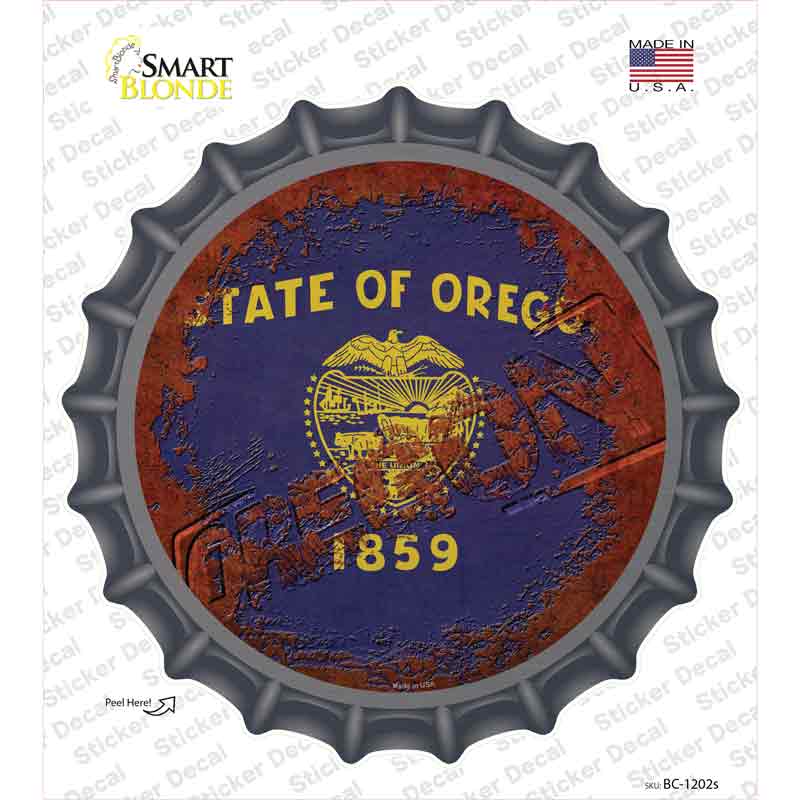 BC-1202s-M Oregon Rusty Stamped Novelty Bottle Cap Sticker Decal - Medium