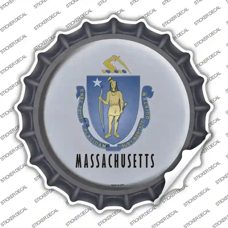 BC-120s-L Massachusetts State Flag Novelty Bottle Cap Sticker Decal - Large