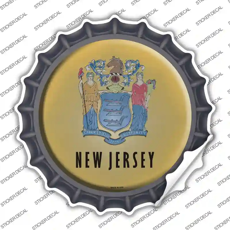 BC-129s-S   Jersey State Flag Novelty Bottle Cap Sticker Decal - Small