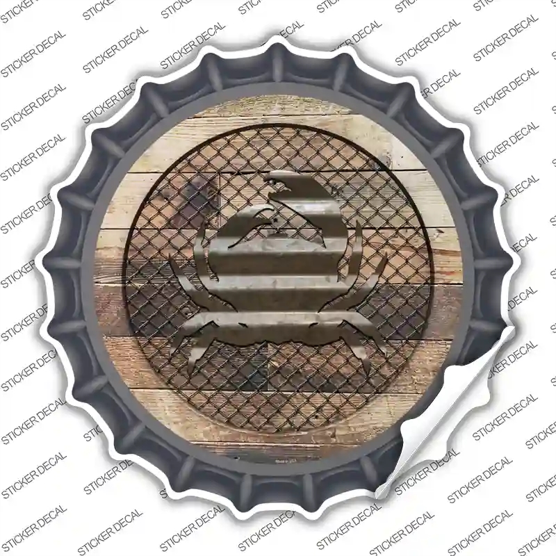 BC-1034s-S Crab on Wood Novelty Bottle Cap Sticker Decal - Small