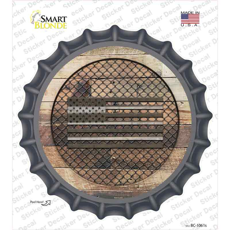 BC-1061s-M American Flag on Wood Novelty Bottle Cap Sticker Decal - Medium
