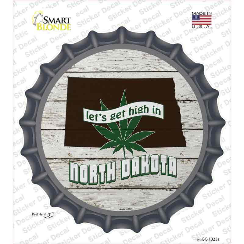 BC-1323s-M Lets Get High in North Dakota Novelty Bottle Cap Sticker Decal - Medium