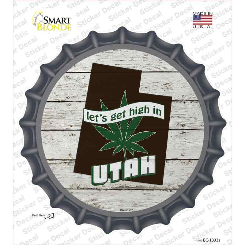 BC-1333s-M Lets Get High in Utah Novelty Bottle Cap Sticker Decal - Medium