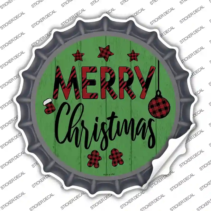 BC-1354s-S Merry Christmas Plaid Green Novelty Bottle Cap Sticker Decal - Small