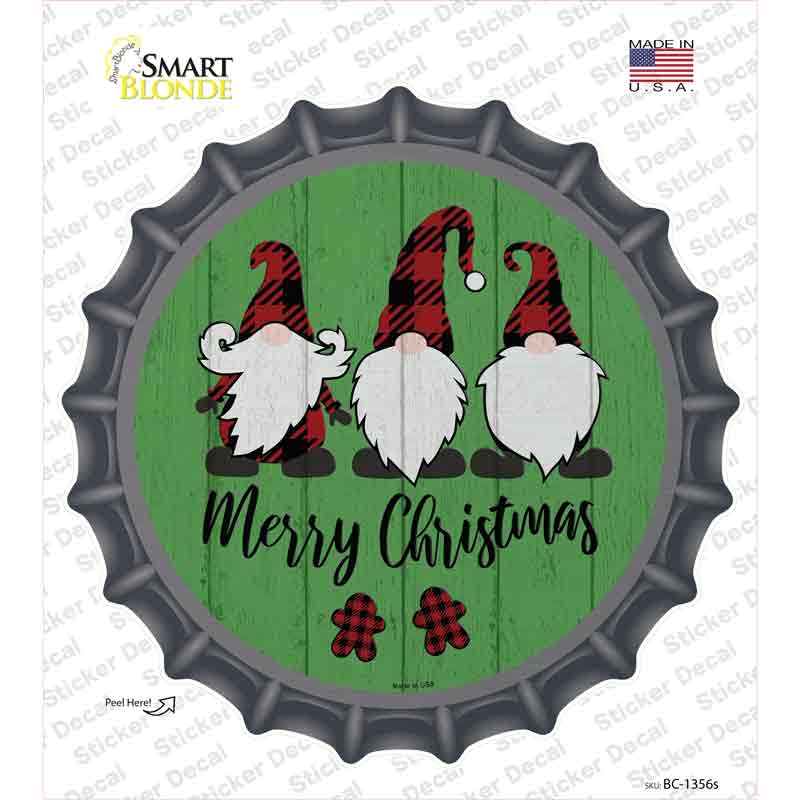 BC-1356s-M Merry Christmas Gnomes Novelty Bottle Cap Sticker Decal - Medium