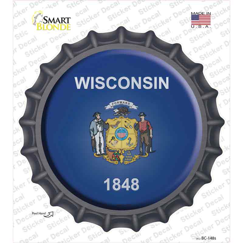 BC-148s-M Wisconsin State Flag Novelty Bottle Cap Sticker Decal - Medium