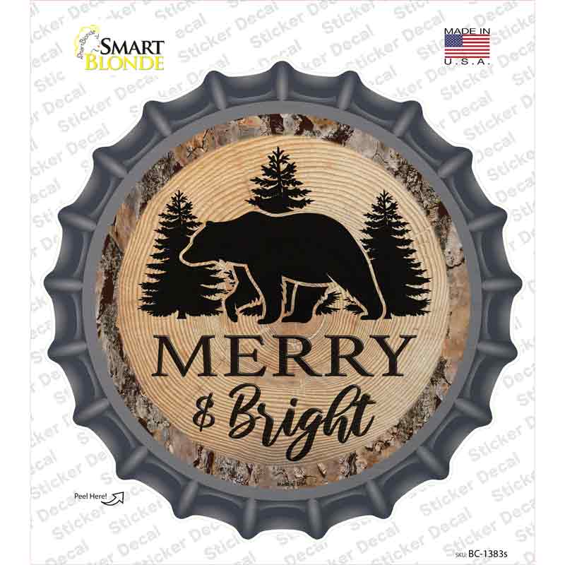 BC-1383s-M Merry & Bright Bear Novelty Bottle Cap Sticker Decal - Medium