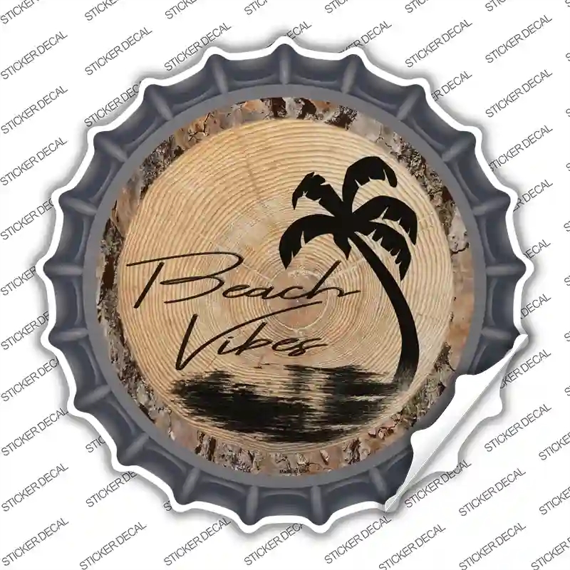 BC-1389s-S Beach Vibes Wood Novelty Bottle Cap Sticker Decal - Small
