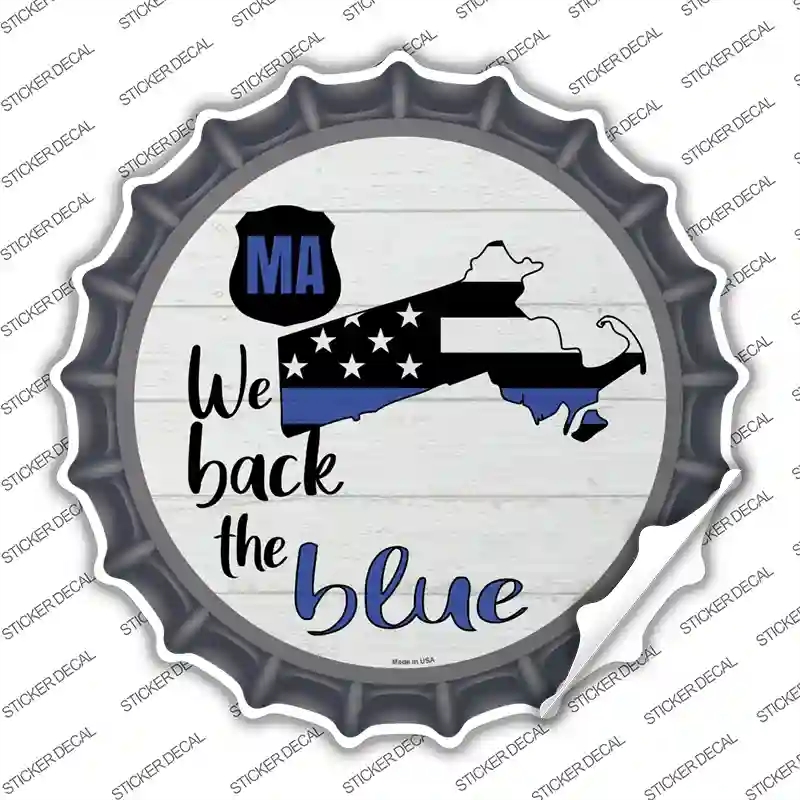 BC-1250s-L Massachusetts Back the Blue Novelty Bottle Cap Sticker Decal - Large