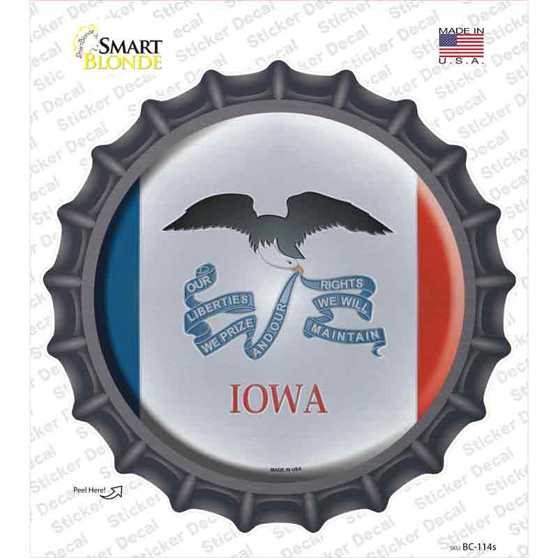 BC-114s-M Iowa State Flag Novelty Bottle Cap Sticker Decal - Medium