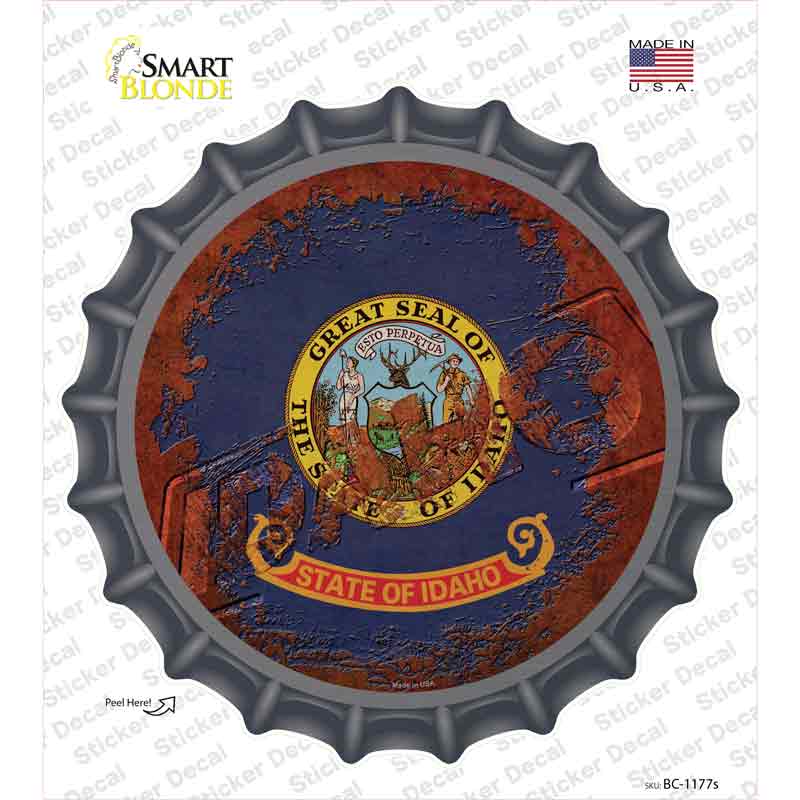 BC-1177s-M Idaho Rusty Stamped Novelty Bottle Cap Sticker Decal - Medium