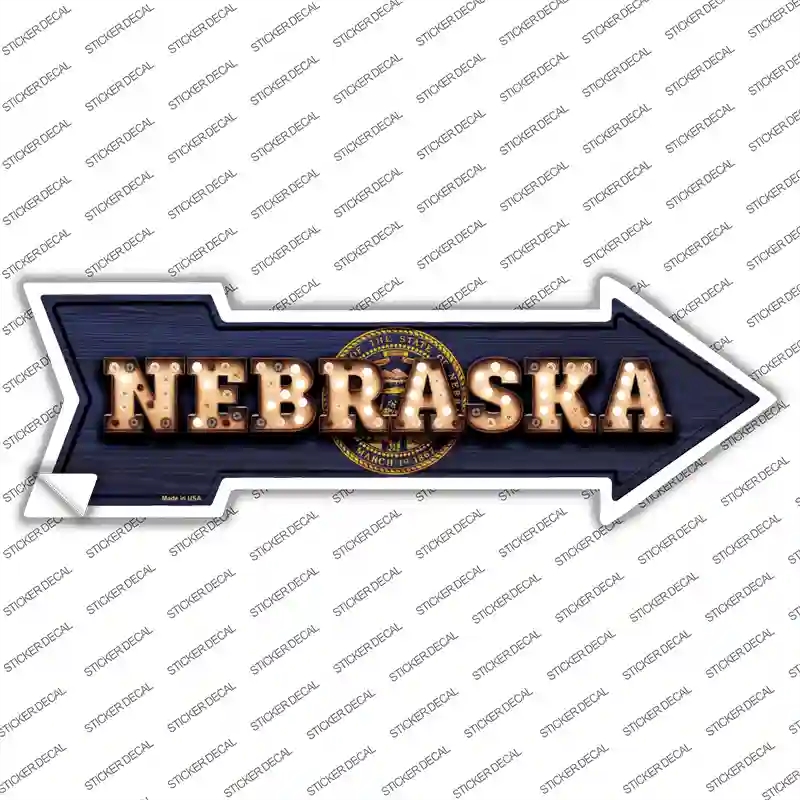 A-607s-S Nebraska Bulb Lettering Novelty Arrow Sticker Decal - Small