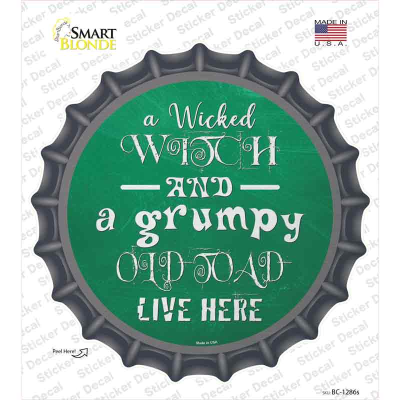 BC-1286s-M Wicked Witch & Grumpy Toad Novelty Bottle Cap Sticker Decal - Medium