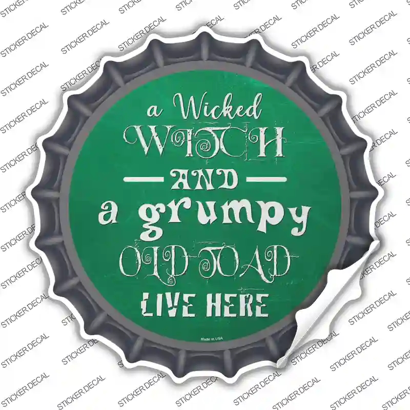 BC-1286s-S Wicked Witch & Grumpy Toad Novelty Bottle Cap Sticker Decal - Small