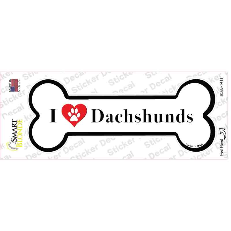 B-141s-M I Love Dachshunds Novelty Bone Sticker Decal - Medium