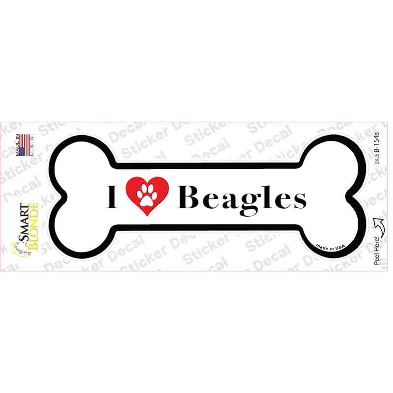 B-154s-M I Love Beagles Novelty Bone Sticker Decal - Medium