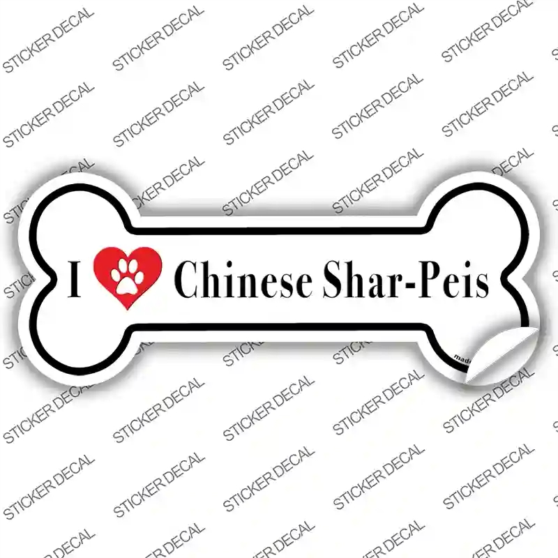 B-156s-L I Love Chinese Sharpeis Novelty Bone Sticker Decal - Large