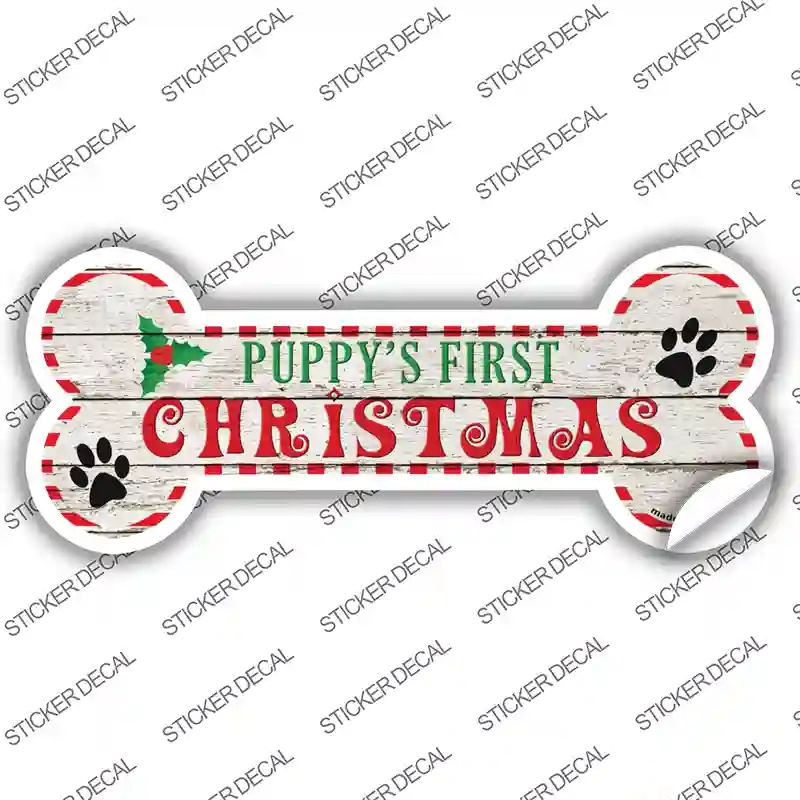 B-160s-S Puppys First Christmas Novelty Bone Sticker Decal - Small