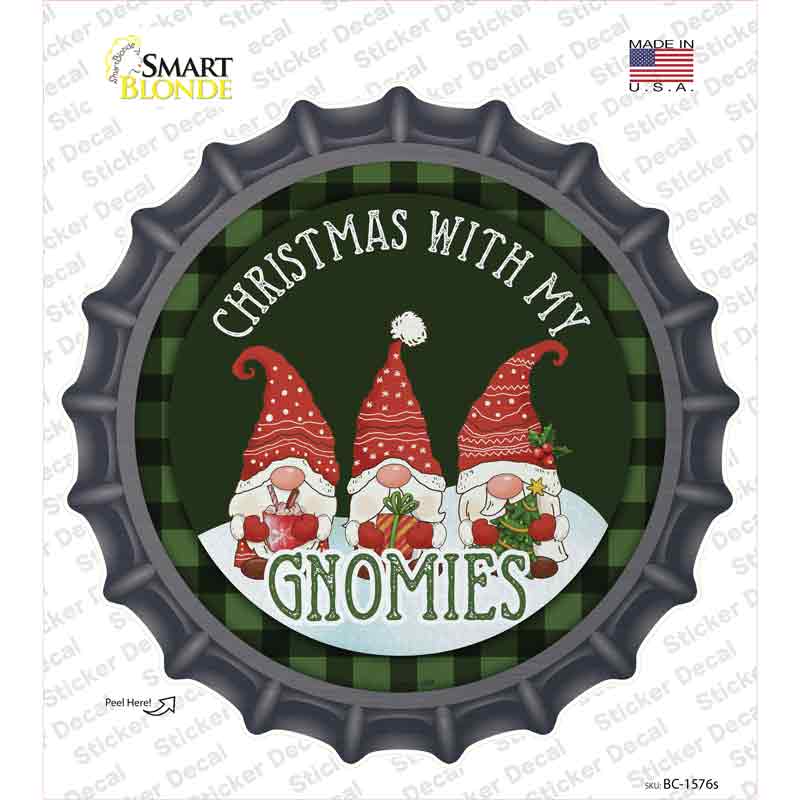 BC-1576s-M Christmas with my Gnomies Novelty Bottle Cap Sticker Decal - Medium