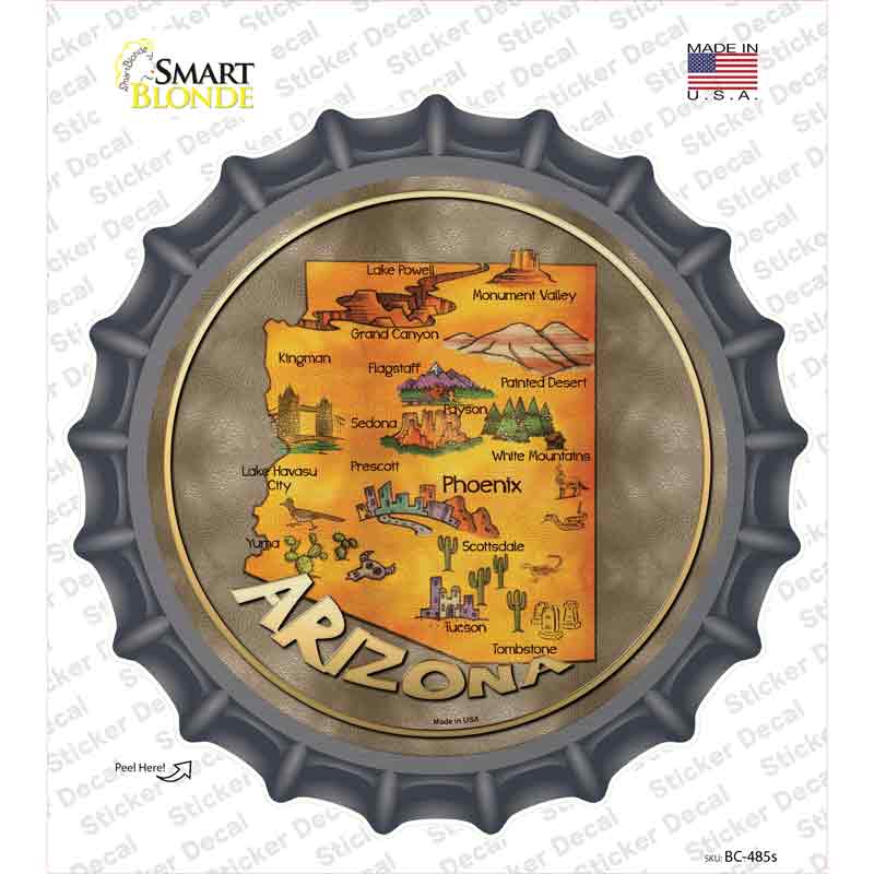 BC-485s-M Arizona State Map Novelty Bottle Cap Sticker Decal - Medium