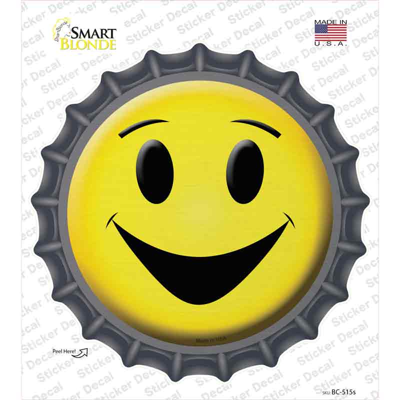 BC-515s-M Yellow Smiling Face Novelty Bottle Cap Sticker Decal - Medium