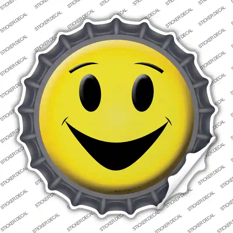 BC-515s-S Yellow Smiling Face Novelty Bottle Cap Sticker Decal - Small