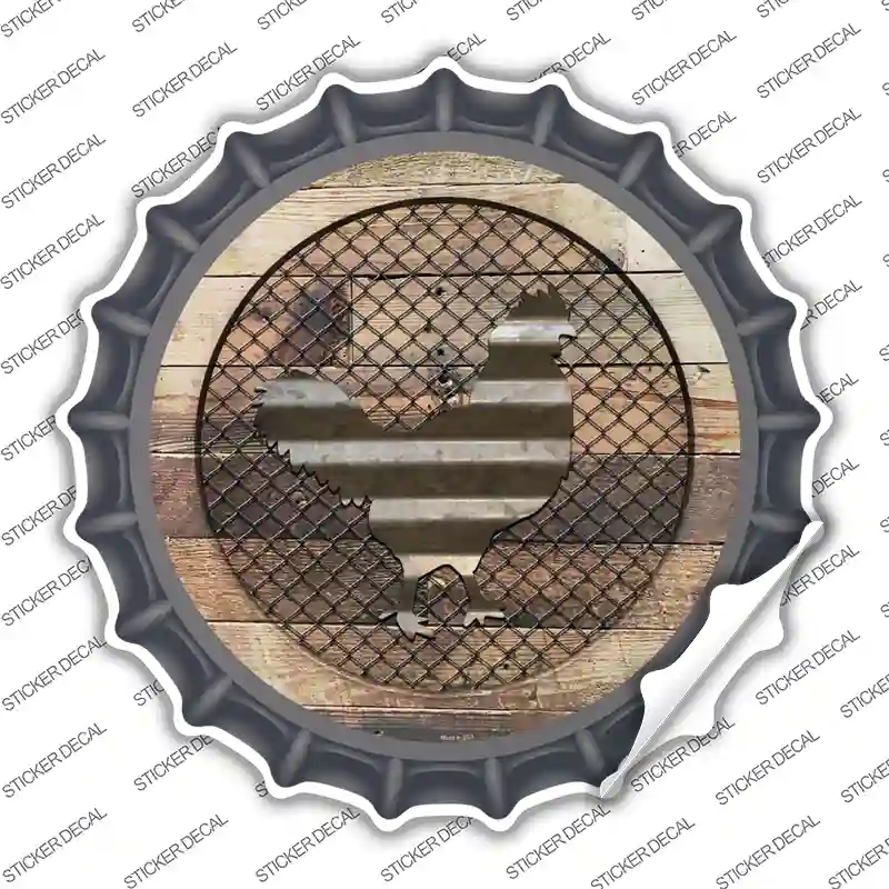BC-1019s-L Chicken on Wood Novelty Bottle Cap Sticker Decal - Large
