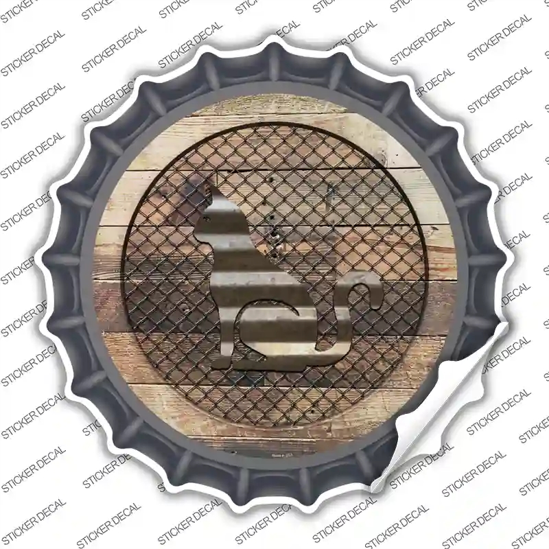 BC-1026s-S Cat on Wood Novelty Bottle Cap Sticker Decal - Small