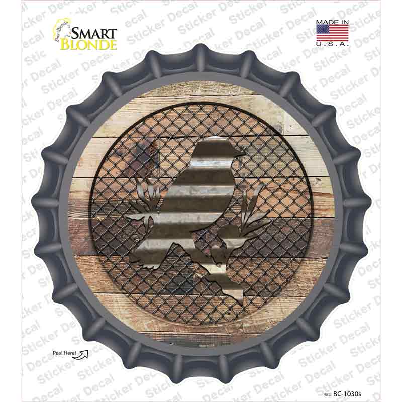 BC-1030s-M Bird on Wood Novelty Bottle Cap Sticker Decal - Medium