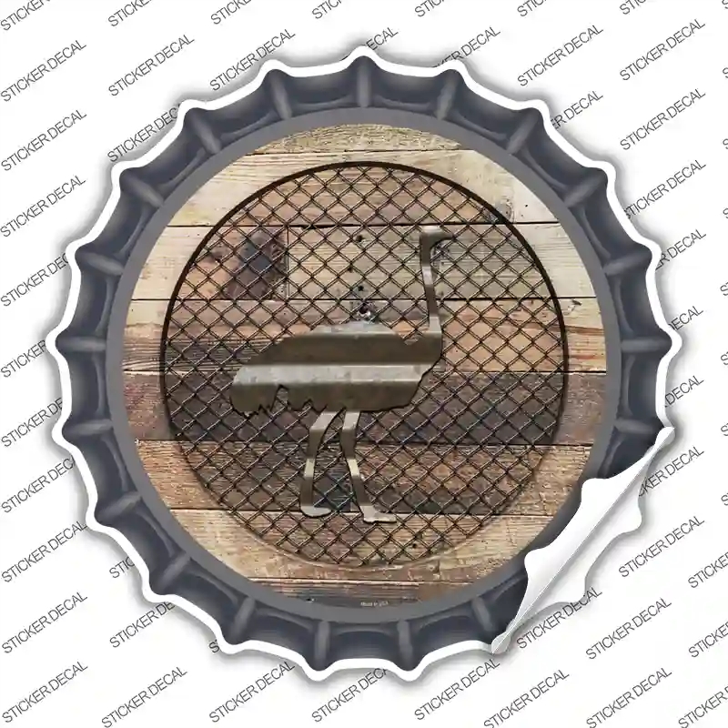BC-1042s-L Ostrich on Wood Novelty Bottle Cap Sticker Decal - Large