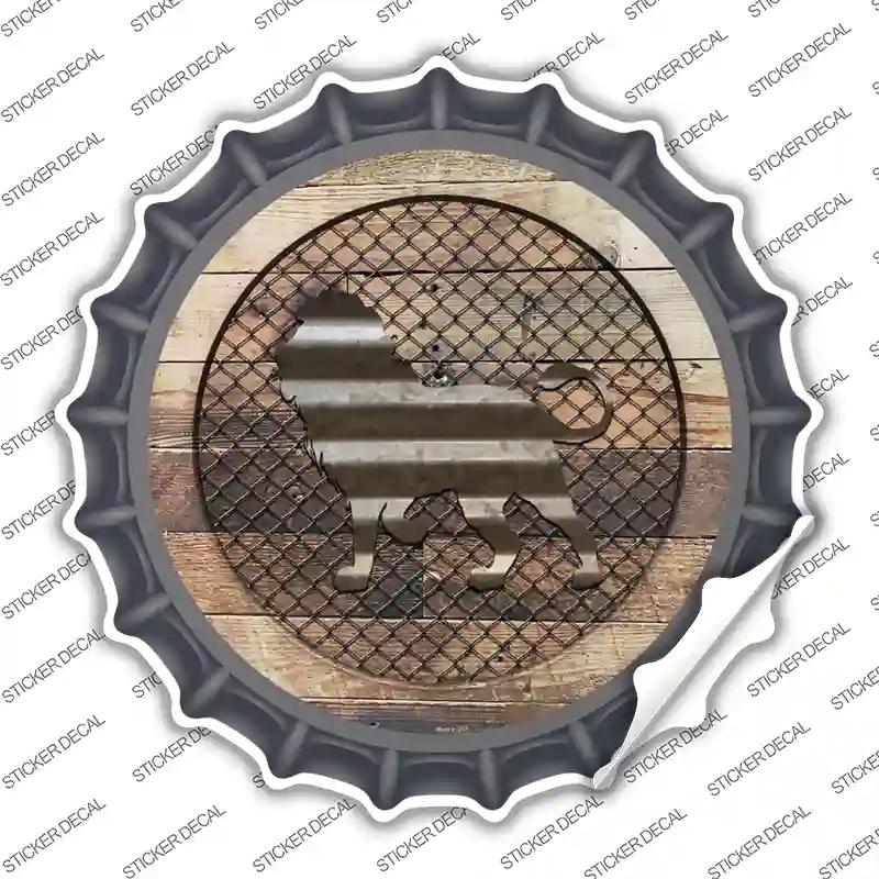 BC-1052s-S Lion on Wood Novelty Bottle Cap Sticker Decal - Small