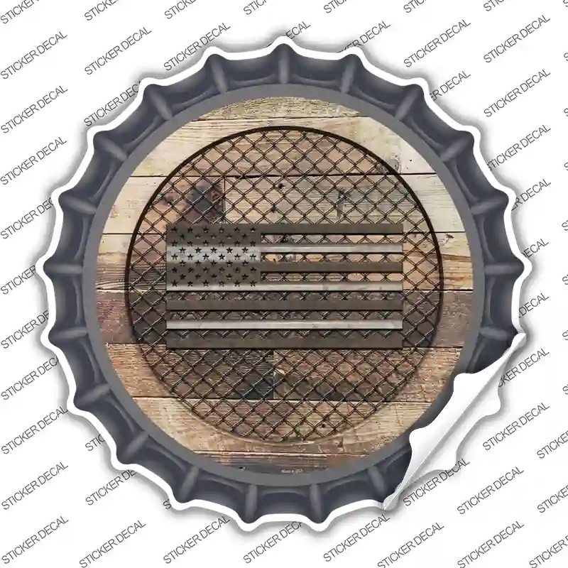 BC-1061s-L American Flag on Wood Novelty Bottle Cap Sticker Decal - Large