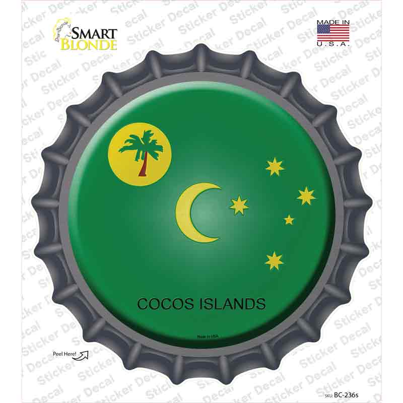 BC-236s-M Cocos Islands Country Novelty Bottle Cap Sticker Decal - Medium