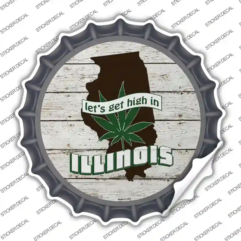 BC-1302s-L Lets Get High in Illinois Novelty Bottle Cap Sticker Decal - Large