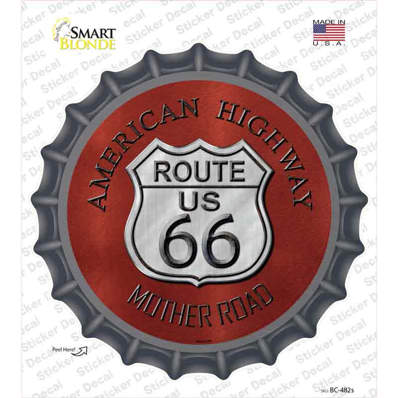 BC-482s-M Route 66 American Highway Novelty Bottle Cap Sticker Decal - Medium