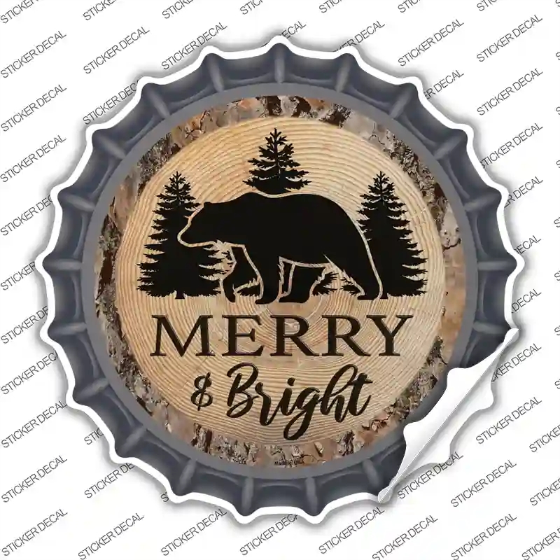 BC-1383s-L Merry & Bright Bear Novelty Bottle Cap Sticker Decal - Large