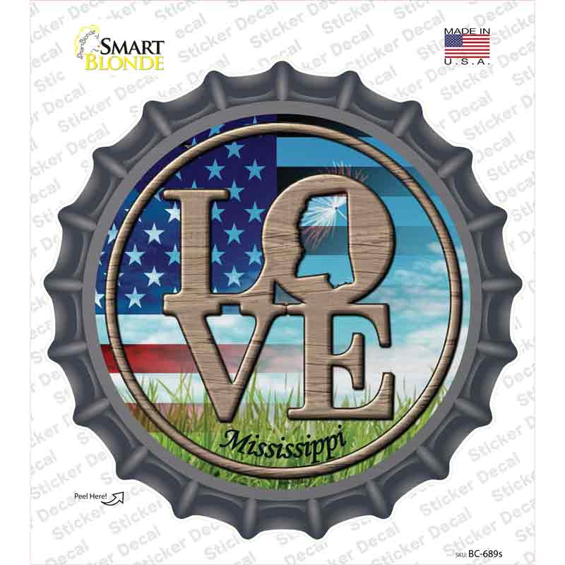 BC-689s-M Love Mississippi Novelty Bottle Cap Sticker Decal - Medium