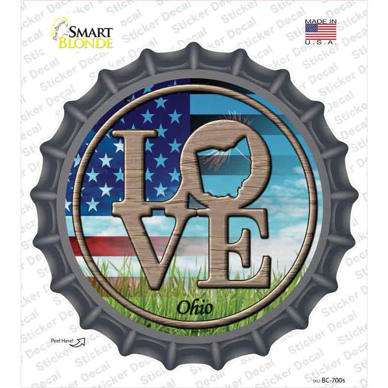 BC-700s-M Love Ohio Novelty Bottle Cap Sticker Decal - Medium