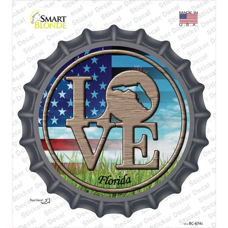 BC-674s-M Love Florida Novelty Bottle Cap Sticker Decal - Medium