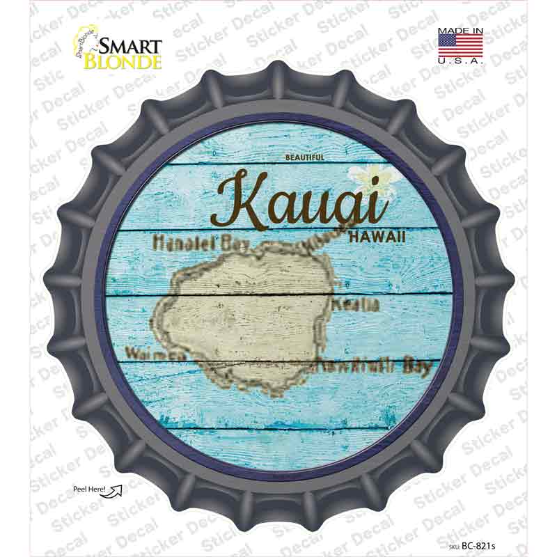 BC-821s-M Kauai Hawaii Map Novelty Bottle Cap Sticker Decal - Medium