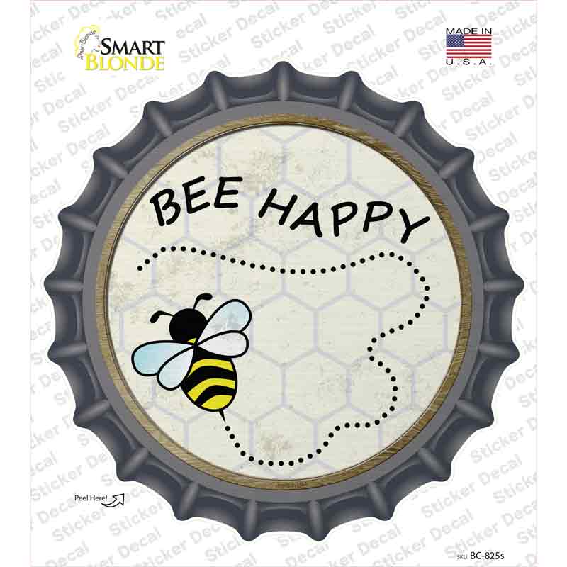 BC-825s-M Bee Happy Novelty Bottle Cap Sticker Decal - Medium