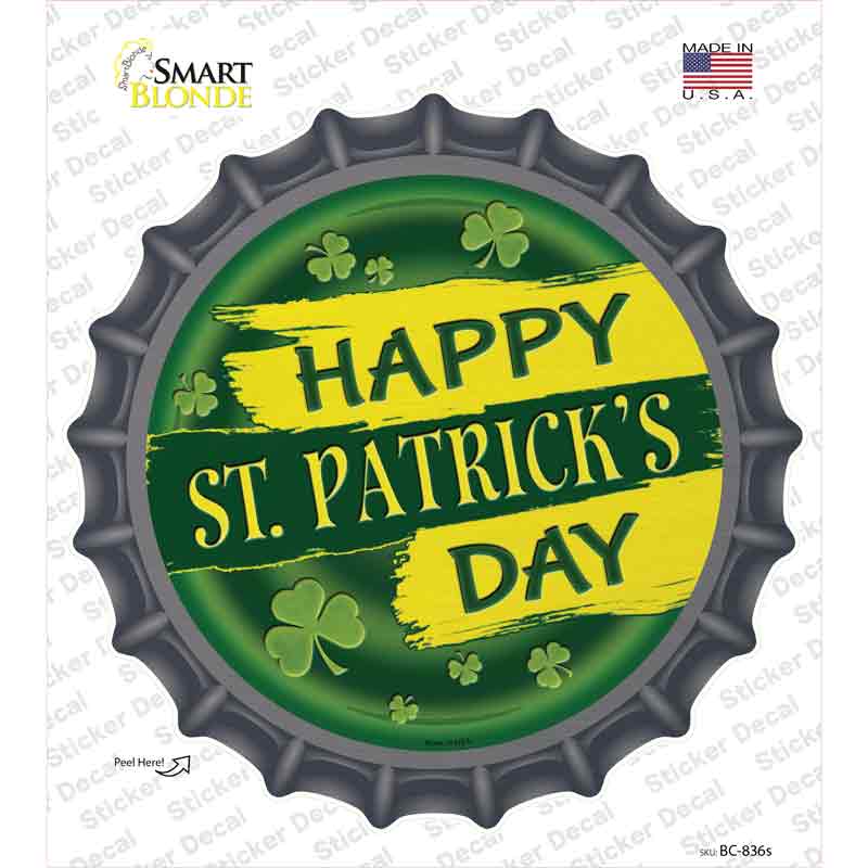 BC-836s-M Happy St Patricks Day Green Novelty Bottle Cap Sticker Decal - Medium