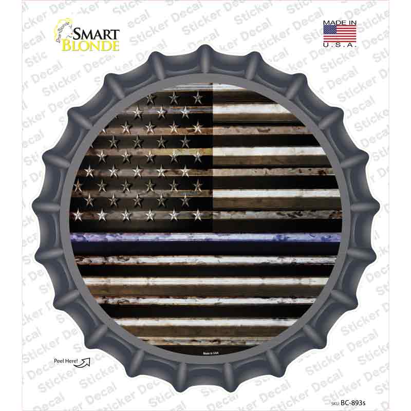 BC-893s-M American Flag Thin Blue Line Novelty Bottle Cap Sticker Decal - Medium