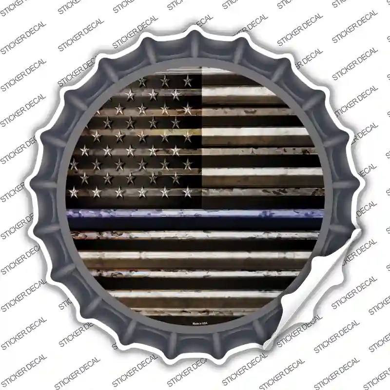 BC-893s-S American Flag Thin Blue Line Novelty Bottle Cap Sticker Decal - Small