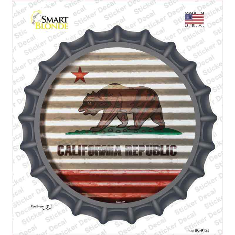 BC-915s-M California Flag Corrugated Novelty Bottle Cap Sticker Decal - Medium
