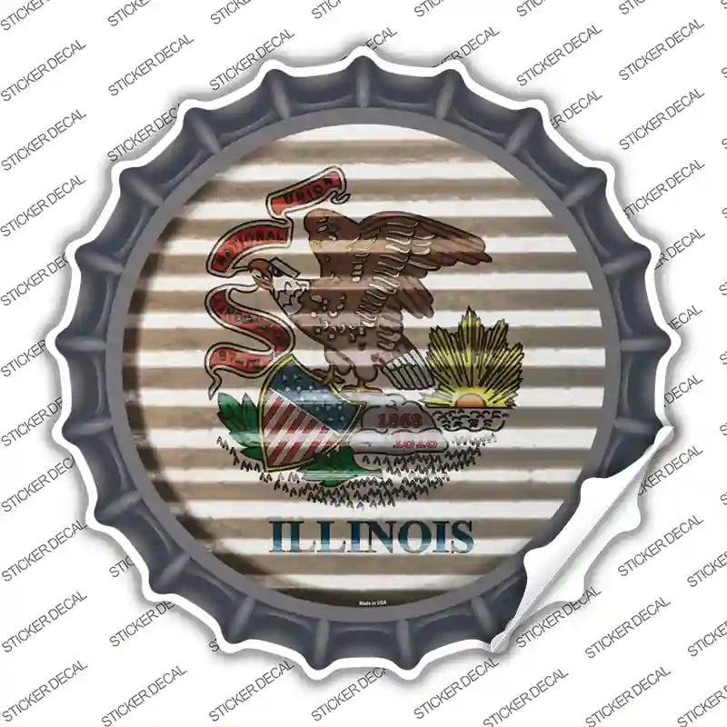 BC-923s-L Illinois Flag Corrugated Novelty Bottle Cap Sticker Decal - Large