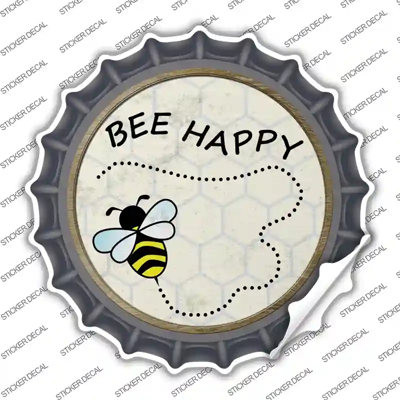 BC-825s-XL Bee Happy Novelty Bottle Cap Sticker Decal - Extra Large