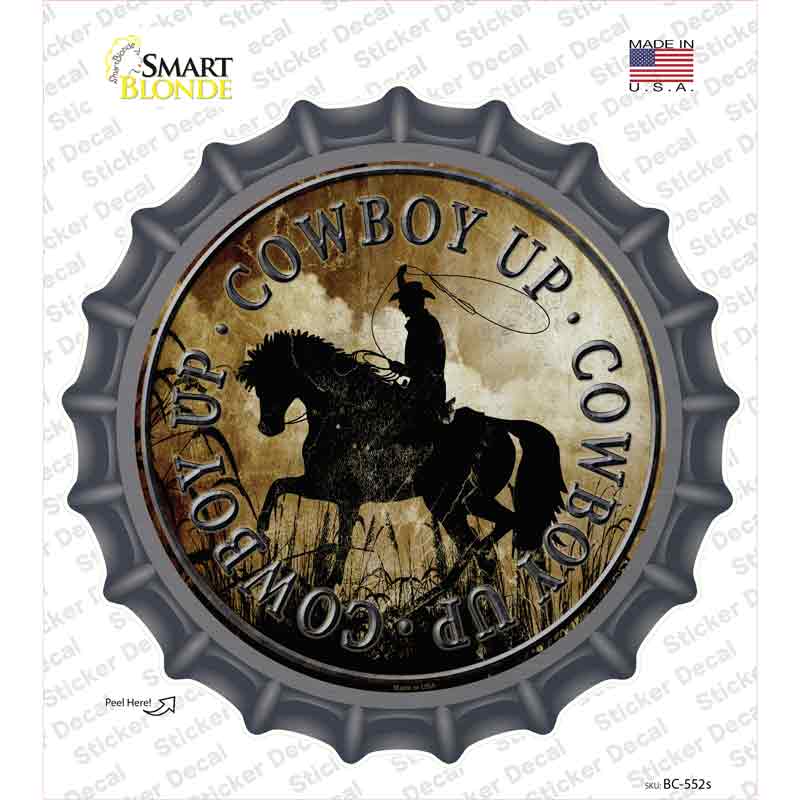 BC-552s-M Cowboy Up Novelty Bottle Cap Sticker Decal - Medium