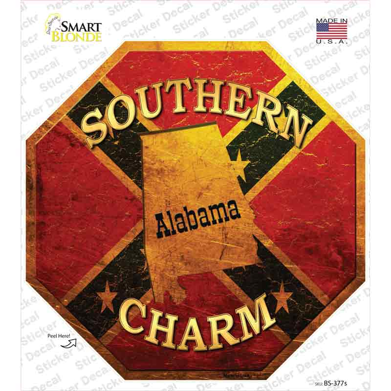BS-377s-M Southern Charm Alabama Novelty Octagon Sticker Decal - Medium