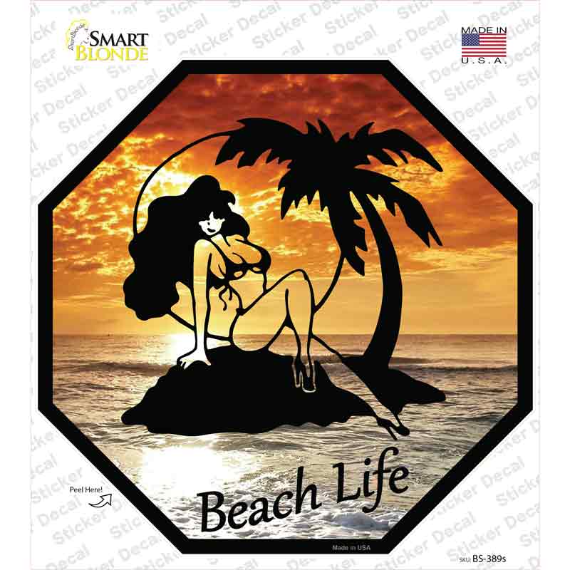 BS-389s-M Beach Life Novelty Octagon Sticker Decal - Medium